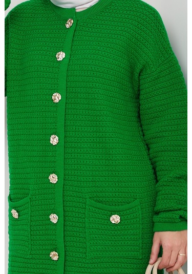 Lezgi Düğmeli Triko Hırka 1599 - Yeşil Yeşil