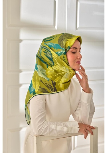Silk Home Twill İpek Eşarp 11480-80 Yağ Yeşili, Asit, Butter Yellow, Petrol Yeşili