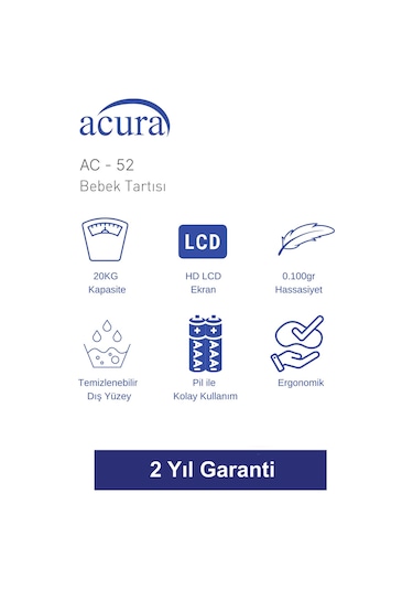 Acura Ac-52 Ce Onaylı 20kg Kapasiteli Dijital Bebek Tartısı