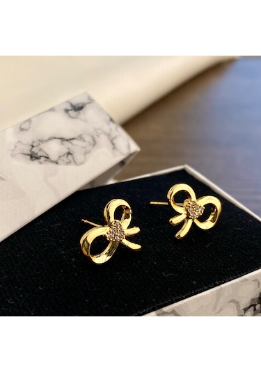 Fiyonk Küpe Zirkon Taşlı Çelik Gold