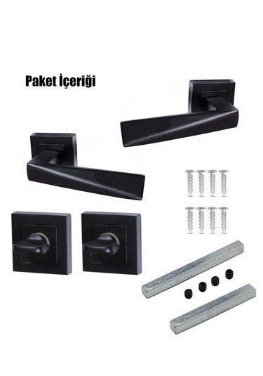 Prizma Siyah Rozetli Kapı Kolu Wc / 40mm Sessiz Wc Kapı Kilidi