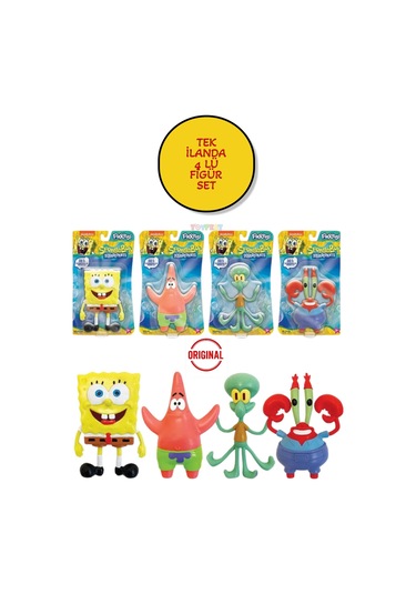 Nickelodeon Spongebob Squarepants Flexfigs Sünger Bob 4 Lü Set Esnek Hareketli Figürler - 10 Cm Sünger Bob