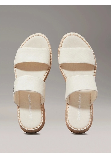 Calvin Klein Kadın Tuval Platform Espadril Sandalet Beyaz Calvin Klein Kadın Tuval Platform Espadril Sandalet Beyaz