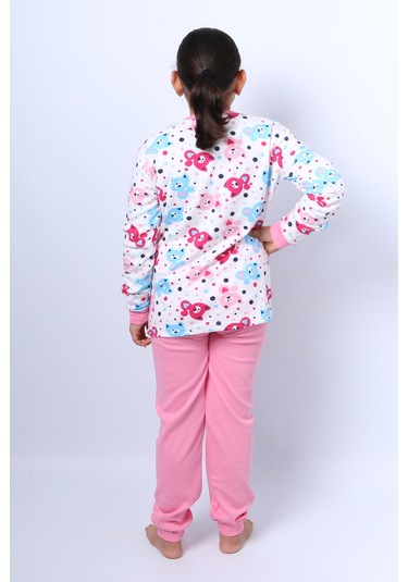 Kız Çocuk Pijama Takımı Baskılı Ribanalı C50 Toz Pembe