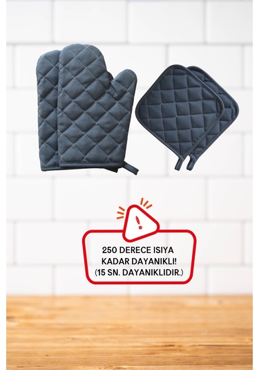 Antrasit Yanmaz Ve Isıya Dayanıklı 2 Fırın Eldiveni Ve 2 Tutacak