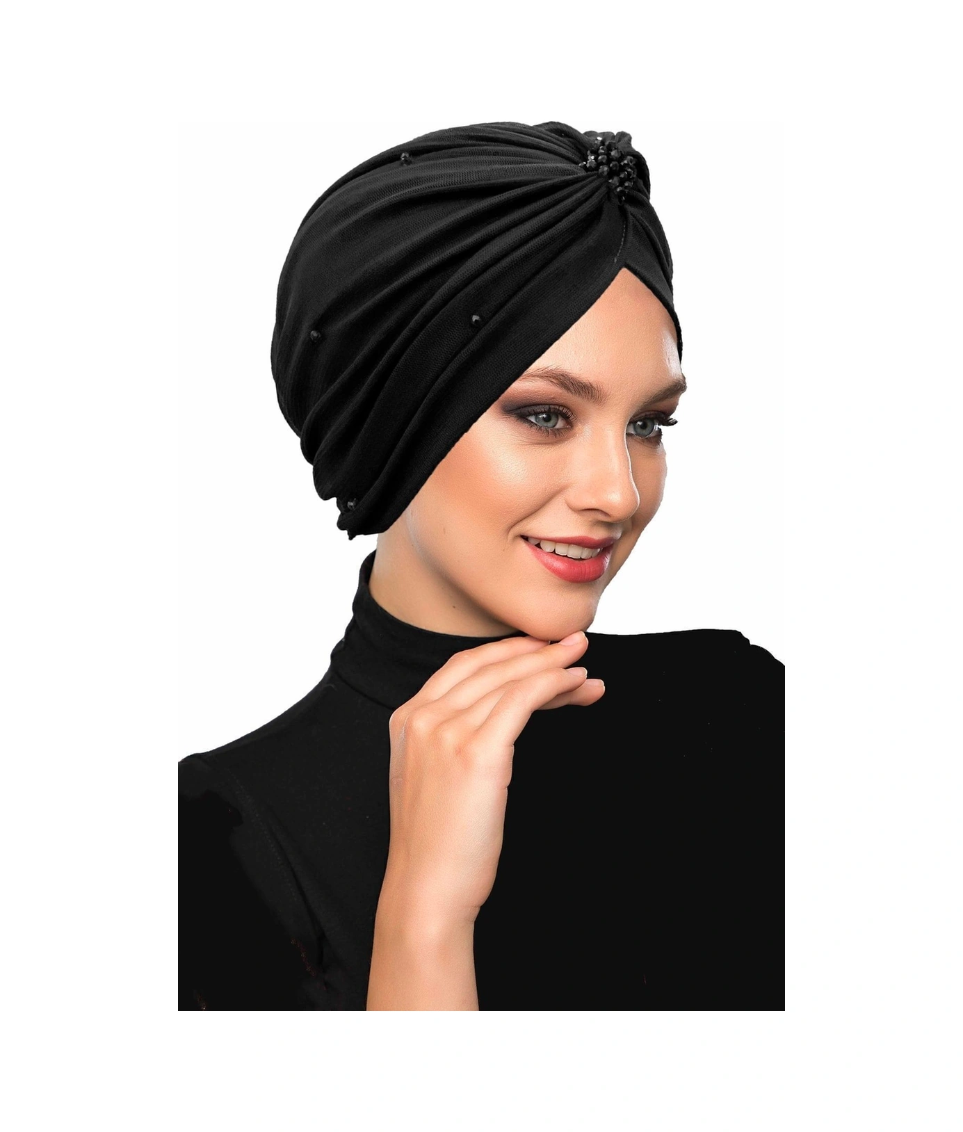 Kristal Tüllü Astarlı Siyah Hazır Türban Tesettür Abiye Bone Siyah