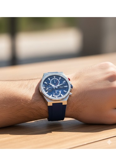 Jg. Polo Club Erkek Kol Saati Gümüş Renk, Mavi Kadran - Şık Silikon Kordon, 2 Yıl Garantili Metalik