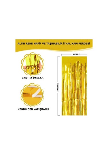 Ekstra Metalize Parlak Saçaklı Arka Fon Perde Gold Diğer