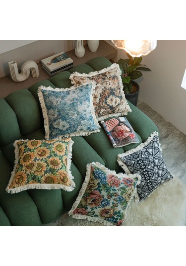 Skycity Amerikan Stili Floral Desenli Kumaş Yastık Kılıfı - Koltuk, Yatak, Araba İçin 60x60 Cm - Kahve Resimli Beyaz Süet Detaylı, Yumuşak Kumaş, İç Dolgu Yok Kahverengi