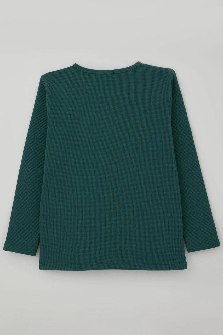 Breeze Erkek Çocuk Uzun Kollu Tişört Düğme Detaylı 4-8 Yaş, Petrol Yeşili Petrol Yeşili
