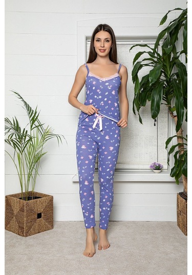 Kadın Mor Renkli Dantel Detaylı Şortlu Ve Taytlı Pijama Takımı 3'lü Set 75029 Mor