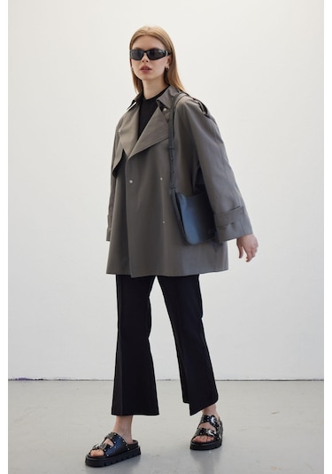 Manuka Oversize Kısa Trençkot Gri