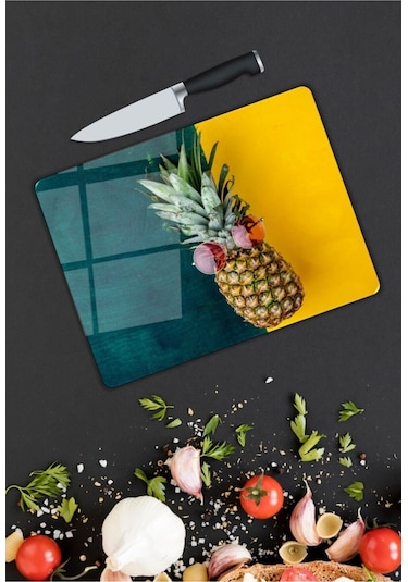 Ananas Desenli Cam Kesme Tahtası 25 X 35 Cm-9097918479548kcbmtfk