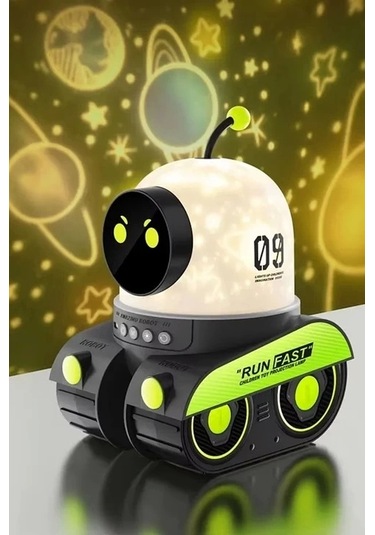 Robot Projeksiyon Gece Lambası Hoparlörlü Şarjlı Yıldızlı Gökyüzü Temalı Led Projeksiyon Lambası Çok Renkli