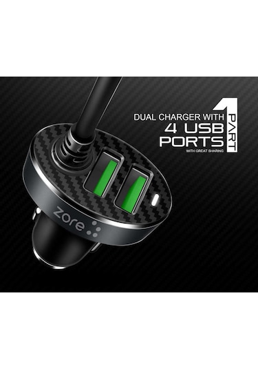 Kilifone - Araç Şarj Seti Zr-c502 2+2 - Siyah - T9690 Siyah