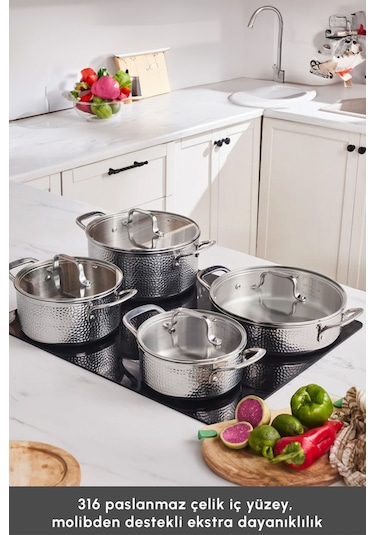 Karaca  Powersteel 316+ Enzo 8 Parça Çelik Tencere Seti