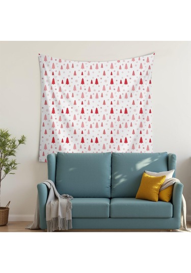 Noel Desenli Kare Duvar Halısı 50x50 İnç, Ev Dekoru İçin Uygun, Oturma Ve Yatak Odası Kullanımı