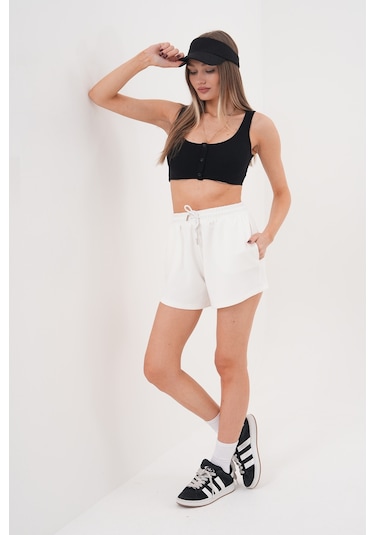 Genius Store Kadın Modal Şort Beli Lastikli Cepli Şort Modal-şort Sarı