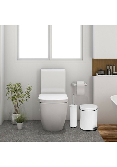 Sas Beyaz Çöp Kovası Wc Fırça Set 2 Li Set 3 Lt Beyaz