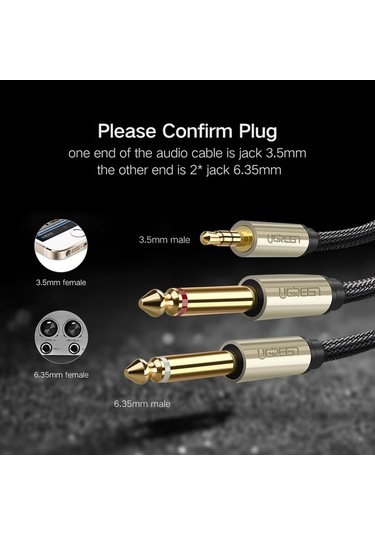 Ebitda 40793 3.5mm Trs Erkek 2x6.35mm Ses Kablosu 3m, Saf Bakır, Altın Konektör, Dayanıklı