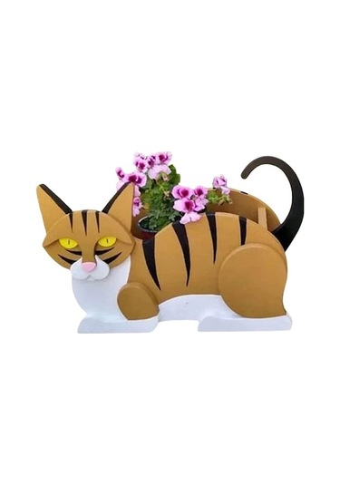 Bağımsız İstasyon Çapraz Sınır E-ticaret Bahçe Süsü Pvc Kedi Çiçek Saksısı - Siyah Beyaz Mavi, 34x24 Cm