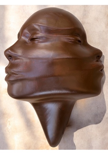 Soyut 3d Yüz Heykeli Modern Duvar Sanatı El Yapımı Dekoratif Mask 48x32 Cm Çağdaş Heykel Duvar