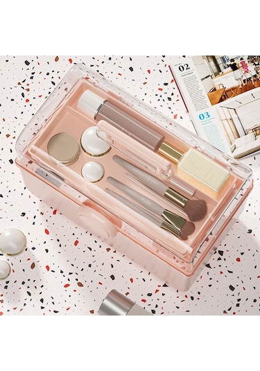 Cbtx Boyut Xl Masaüstü Kozmetik Pp Saklama Kutusu Şeffaf Kapaklı Toz Geçirmez Makyaj Organizatör Saplı - Mavi