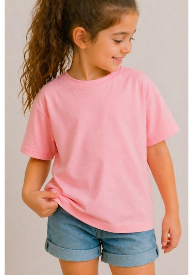 Zuzunga Kız Çocuk Basic Kısa Kollu T-shirt Pembe