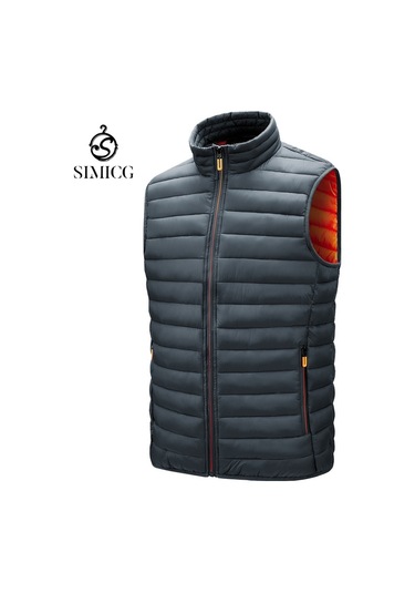 Erkek Sonbahar/kış Günlük Yelek Büyük Beden Dik Yaka Kolsuz Pamuklu Yelek Gri