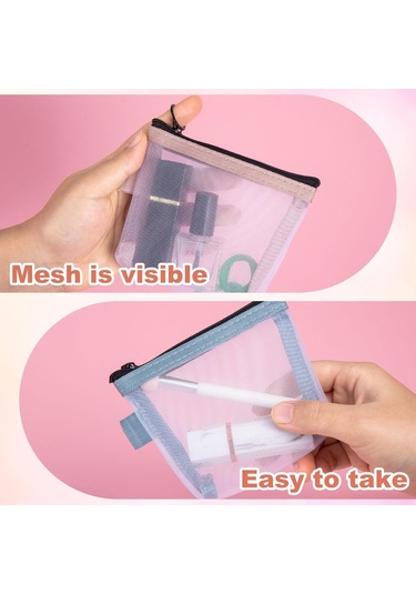 Monyee 3 Adet Mini Şeffaf Nilon Mesh Çantalar - Seyahat Kosmetik, Anahtar, Kart Organizer Çantaları Mavi, Pembe, Yeşil
