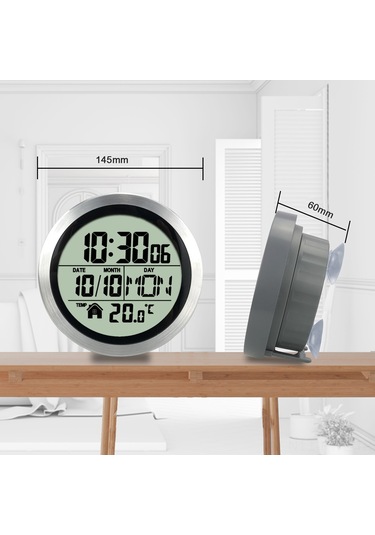 Honmex Küçük Mutfak/banyo Sopa Saat - Su Geçirmez, Zaman/tarih/sıcaklık Gösterir, Plastik Kasa, Pil Dahil Değil Koyu Gri
