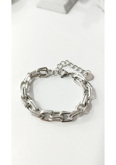 Çelik Gümüş Renk Kararmaz Bayan Klasik Tasarım Bileklik 17+5 Boy Çelik
