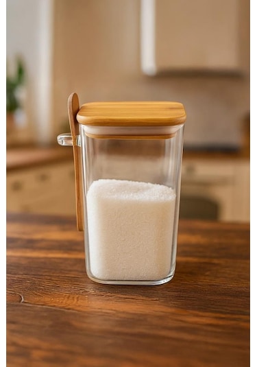 Bambum Spicy - Kaşıklı Cam Saklama Kabı 15cm Bambu