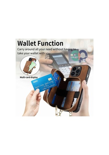 Bloomnest İphone Uyumlu 15 Pro İçin Dayanıklı Fermuarlı Crossbody Cüzdan Kılıfı Diğer