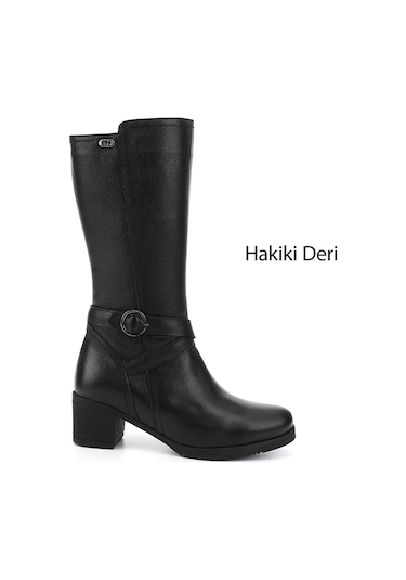 Gönderir Kadın Siyah Floter Fermuarlı Kalın Topuklu Hakiki Deri Çizme Gkzc13446575 Siyah