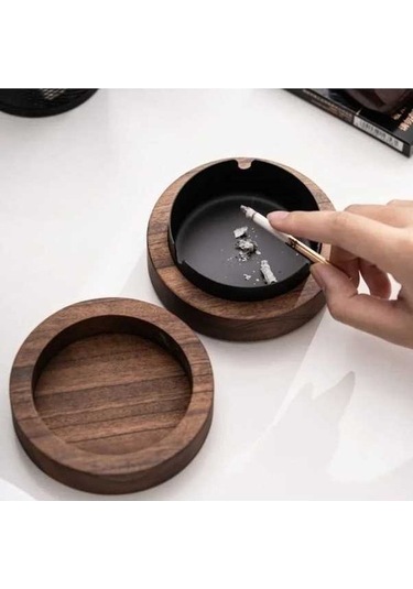 Ulzyvf Yaratıcı Tablası Siyah Sigara Rüzgar Paslanmaz Ofis Masaüstü Küllük