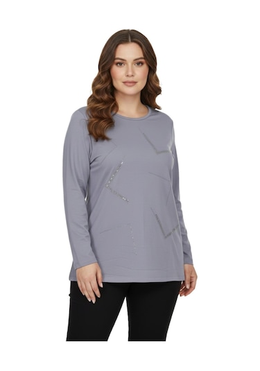 Wearon Kadın Gri Sıfır Yaka Taşlı Bluz Bgl-st05151 Gri
