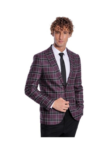 Slim Fit Sivri Yaka Mor Erkek Ceket 001