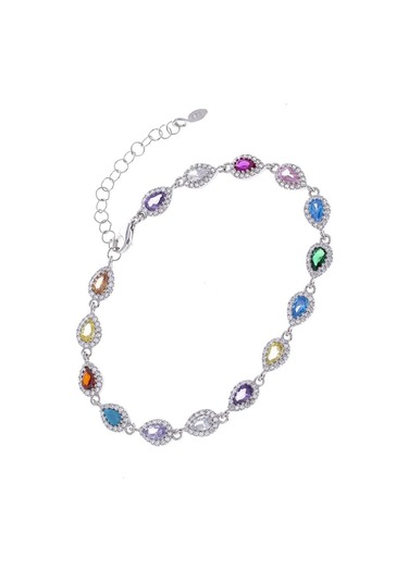 Nagiss Renkli Zirkon Taşlı Damla Model 925 Ayar Gümüş Kadın Bileklik