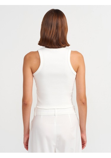Dilvin Boncuk İşlemeli Fitilli Atlet Beyaz
