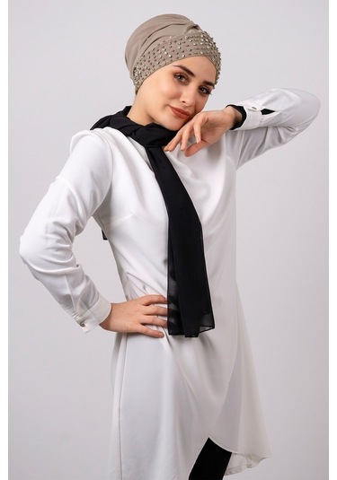Vizon Pratik Hazır Geçmeli Tesettür Bone Sandy Kumaş Taşlı 1456_1 Vizon