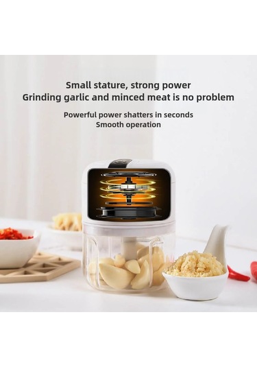 250ml Mini Elekikli Sarımsak Kıyıcı, Soğan, Sarımsak, Zencefil, Biber Ve Mama White Beyaz