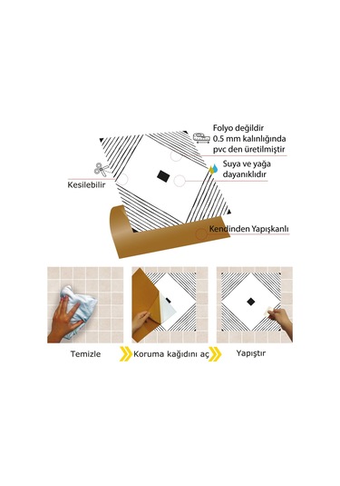 Kendinden Yapışkanlı Siyah Karo Desenli Pvc Karo 30x30 Cm 4 Adet 0,36m2