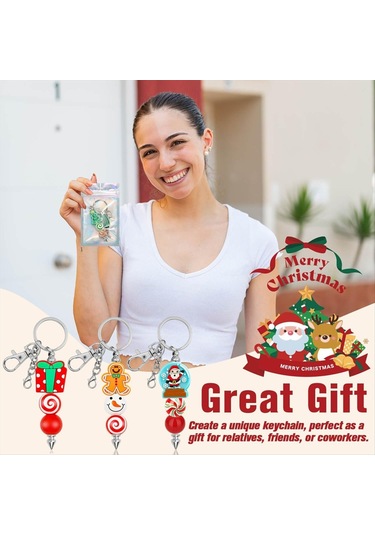 Gatherco 25 Parça Boncuklu Anahtarlık Bar Seti, Kendin Yap İçin Yeniden Kapatılabilir Hediye Çantasıyla Birlikte Gümüş Boncuklu Anahtarlık, Kolye Anahtarlık Yapımı İçin