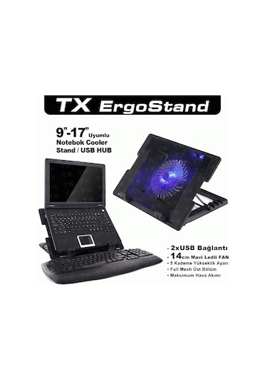 TX ACNBERGST ErgoStand 14cm Led Fan'lı 5 KademeLİ 2xUsb 9"-17" Notebook Soğutucu-Stand