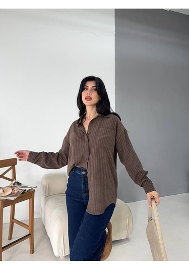Dima Süet Modal Klasik Yaka Kadın Kadın Gömlek Yeşil