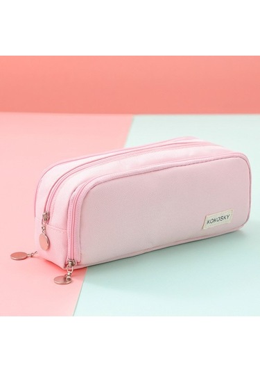 Spot Çift Açık Kanvas Kalem Çantası, Çok Katmanlı, Büyük Kapasiteli, Ortaokul Öğrencileri Için Öğrenci Kalem Kutusu, Çok Fonksiyonlu, Basit Kırtasiye Çantası 8w4cmo Beyaz - Pembe