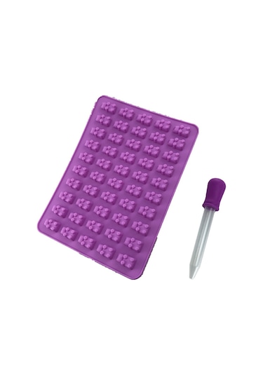 Hangfox Pembe Silikon Kalıp Seti: 50'li Ayı Şekilli Şeker/jel/glace Ve Buzluk Kalıbı + Damlacık Pipet, Ev Kullanıma Uygun, Kullanımı Kolay, Dayanıklı Malzeme Çok Renkli