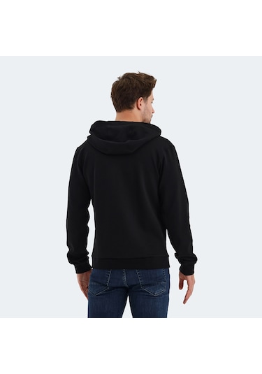 Slazenger VENDA Erkek Fermuarlı Kapüşonlu Cepli Siyah Sweatshirt