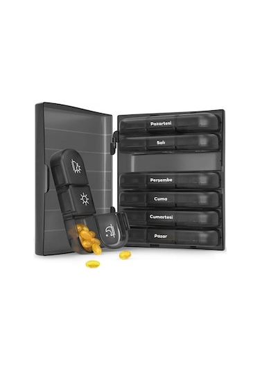 Coofbe Haftalık İlaç Saklama Kutusu 21 Gözlü Kilitli Kapaklı Hap İlaç Vitamin Saklama Kutusu Kabı Siyah